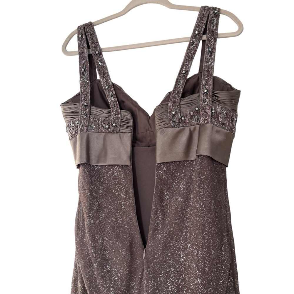 Y2K Terani Couture Bow Beaded Sequin Dress Wedding Bridesmaid Formal Brown Sz 8 - Picture 8 of 12